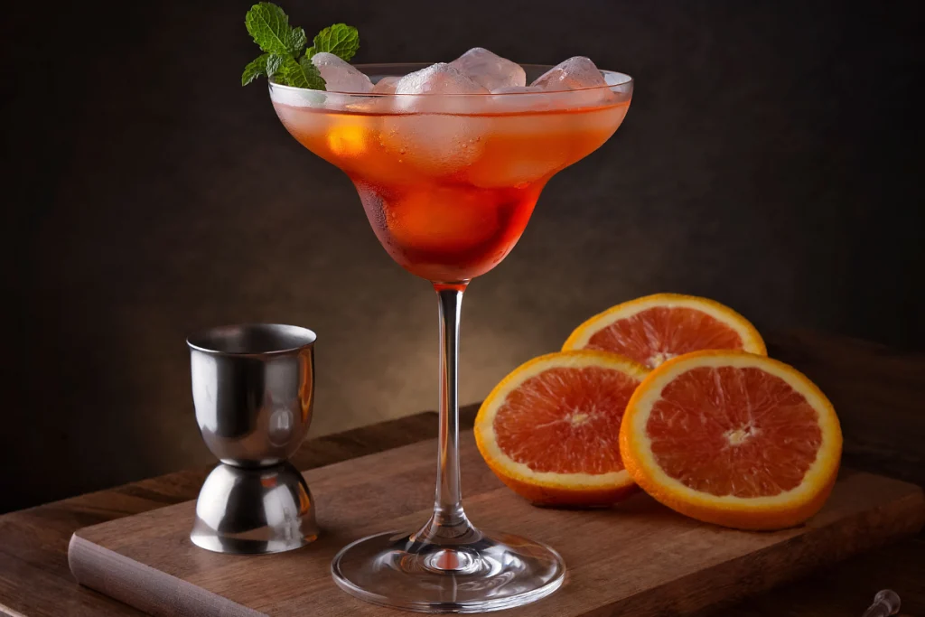 Drink with extra virgin lemon-flavoured olive oil on a wooden board with fresh oranges