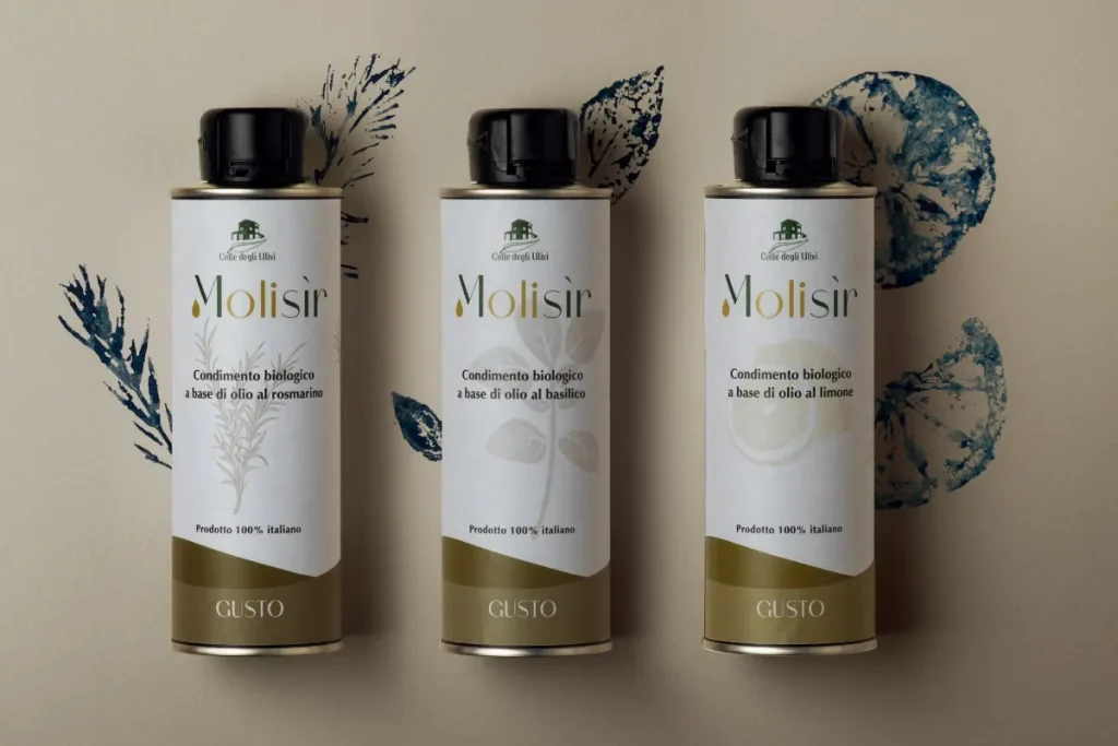 tris di condimenti a base di olio extravergine d’oliva biologico aromatizzato al basilico, rosmarino e limone Molisìr